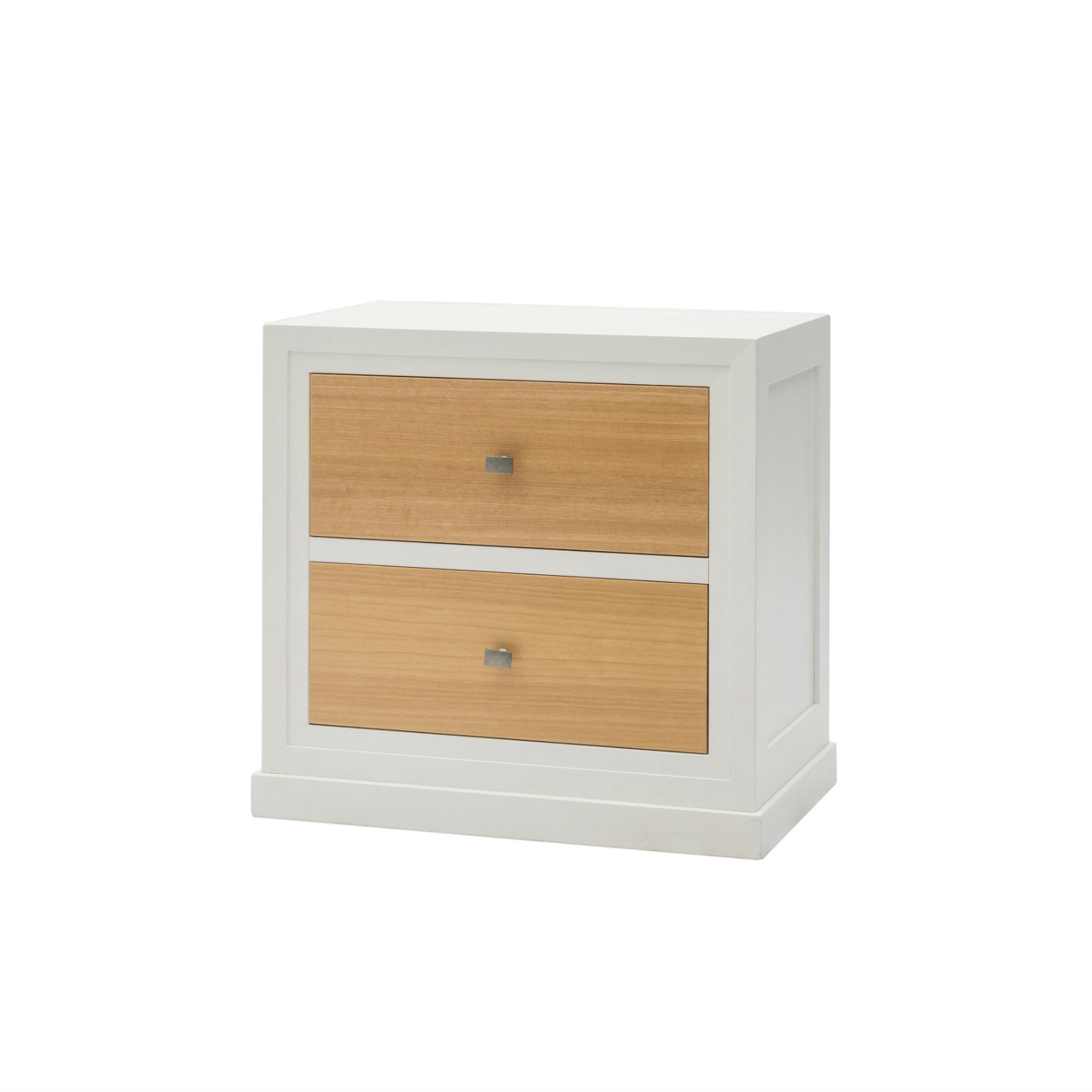 Comodino Moderno In Legno Laccato Bianco E Naturale Con Due Cassetti (disponibile anche in altri colori)