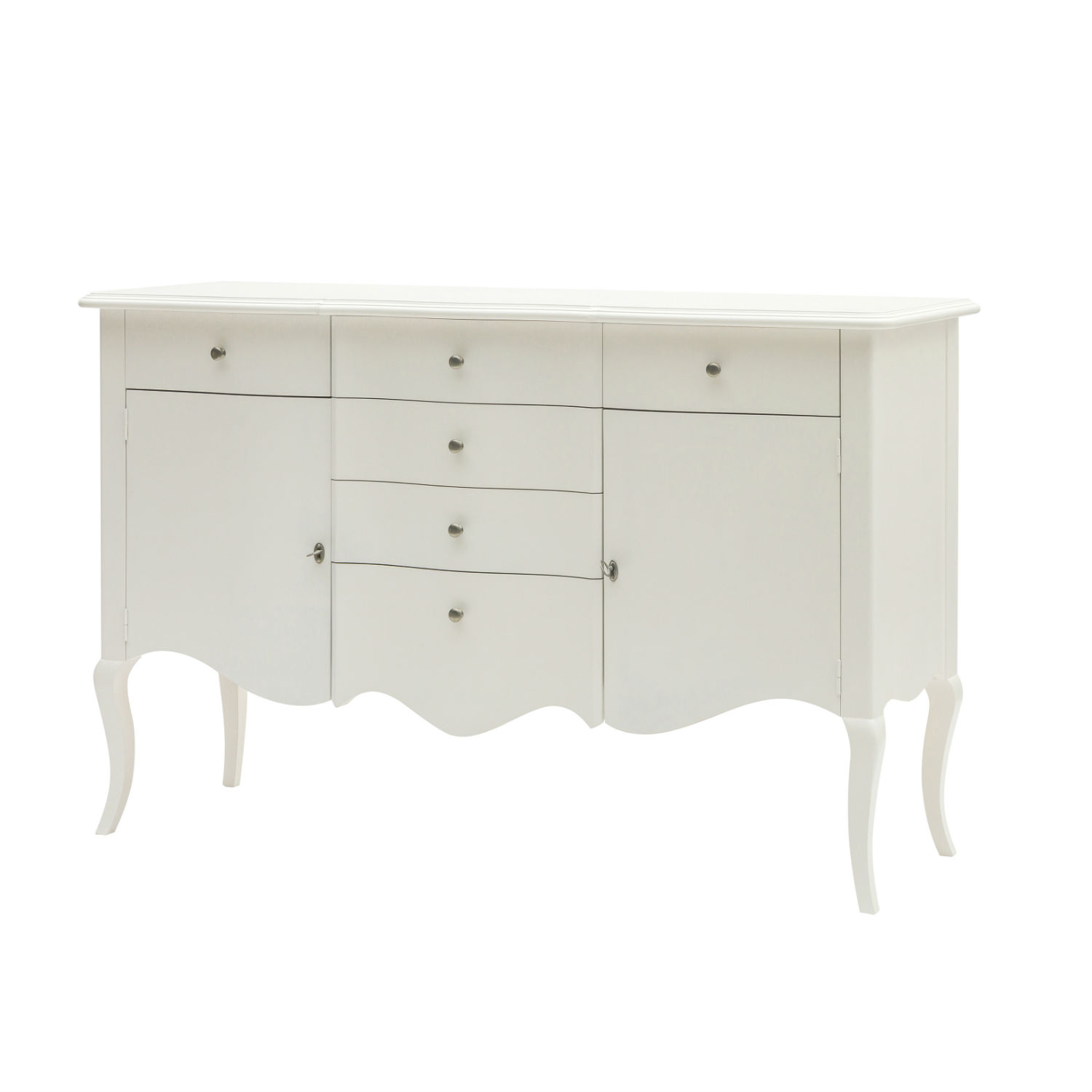 Credenza Shabby Chic In Legno Laccato Bianco Con 2 Ante E 6 Cassetti
