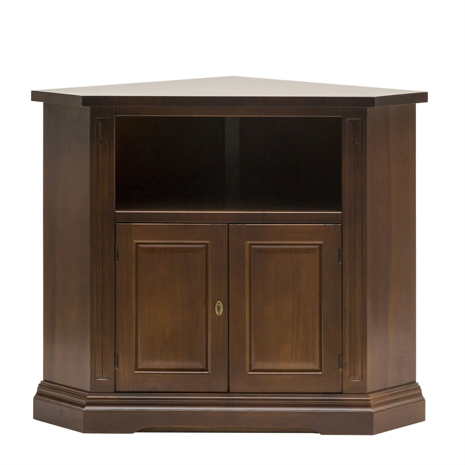 Mobile ad angolo porta tv in legno color noce a due ante