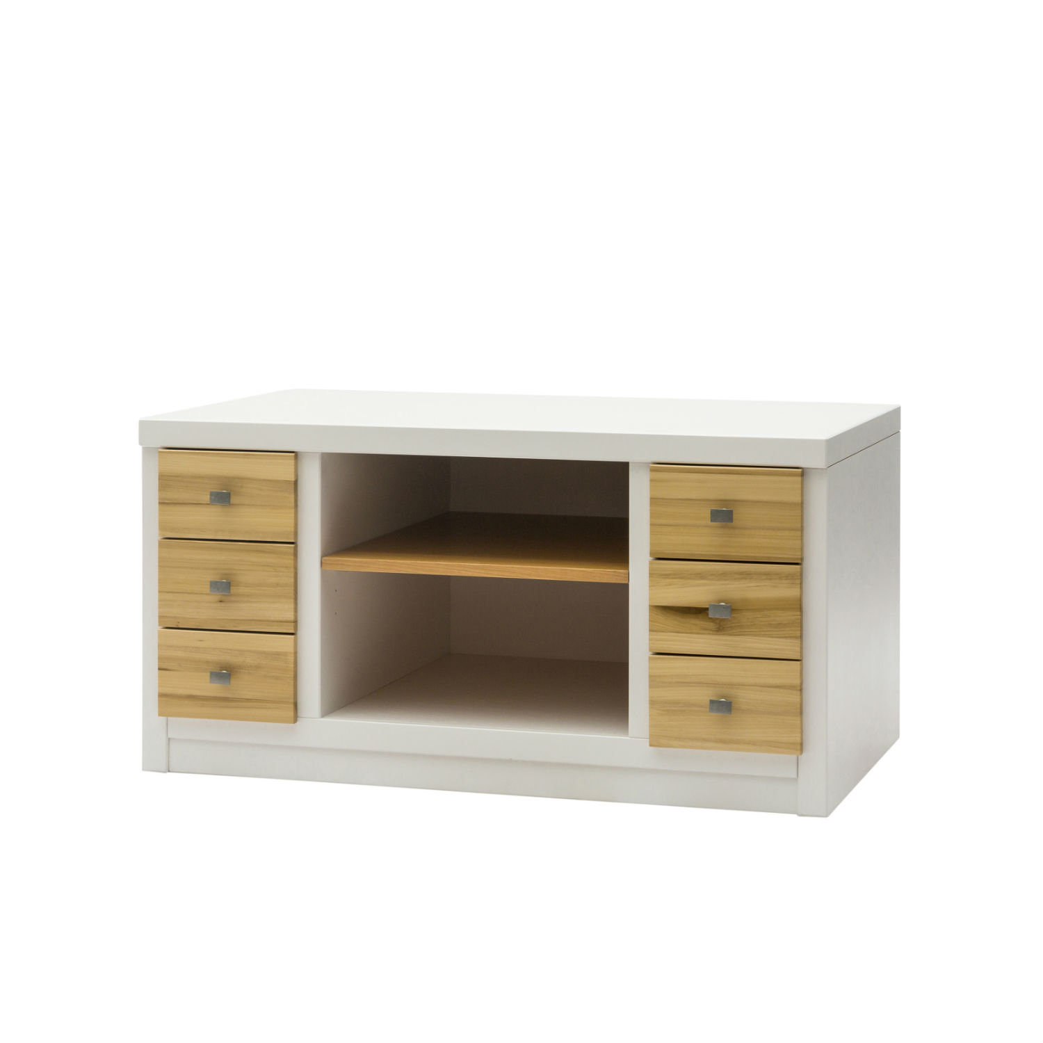 Mobile Moderno Porta Tv  In Legno Laccato Bianco E Naturale Con 6 Cassetti (disponibile anche in altri colori)