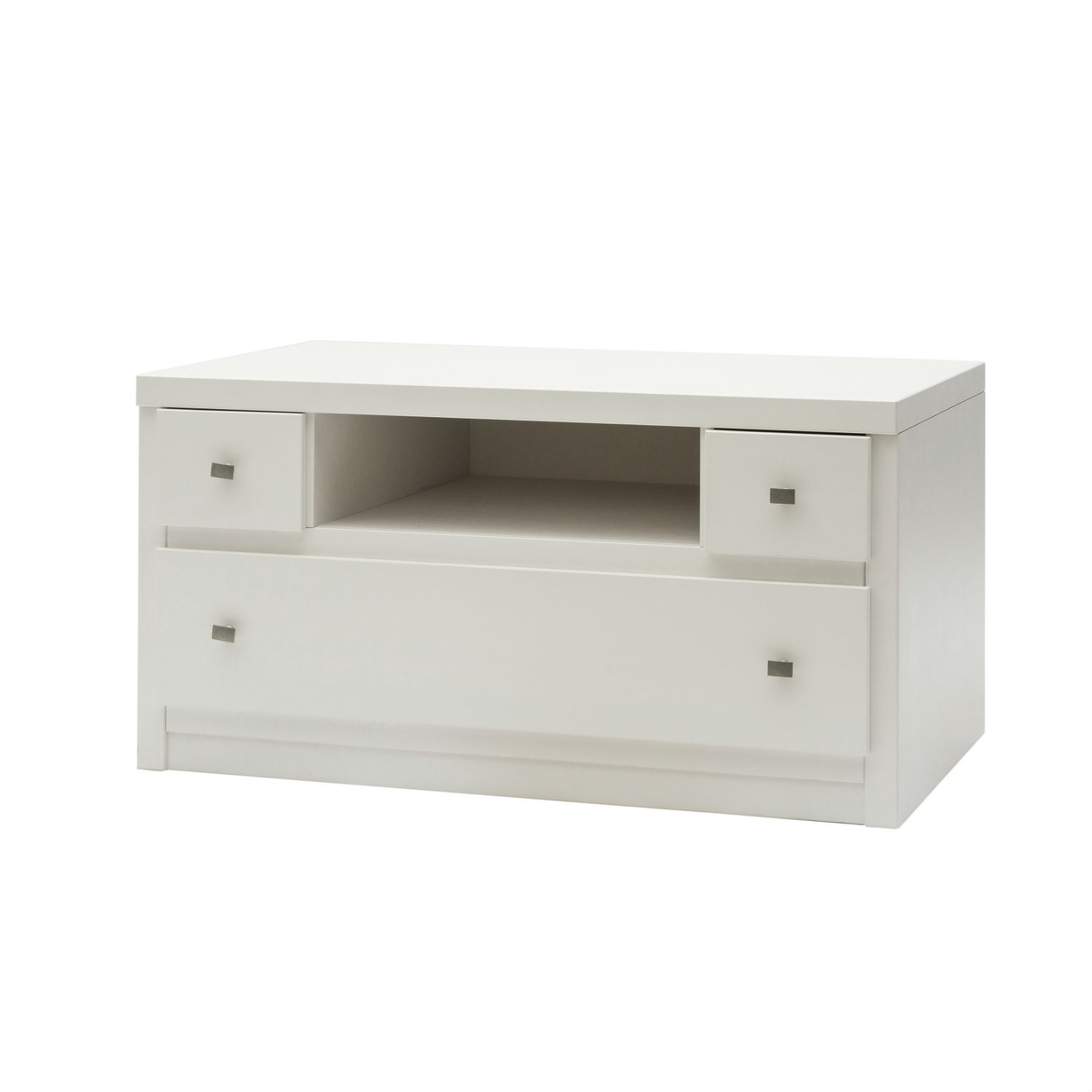 Mobile Moderno Porta Tv  In Legno Laccato Bianco Con 3 Cassetti E Vano A Giorno (disponibile anche in altri colori)