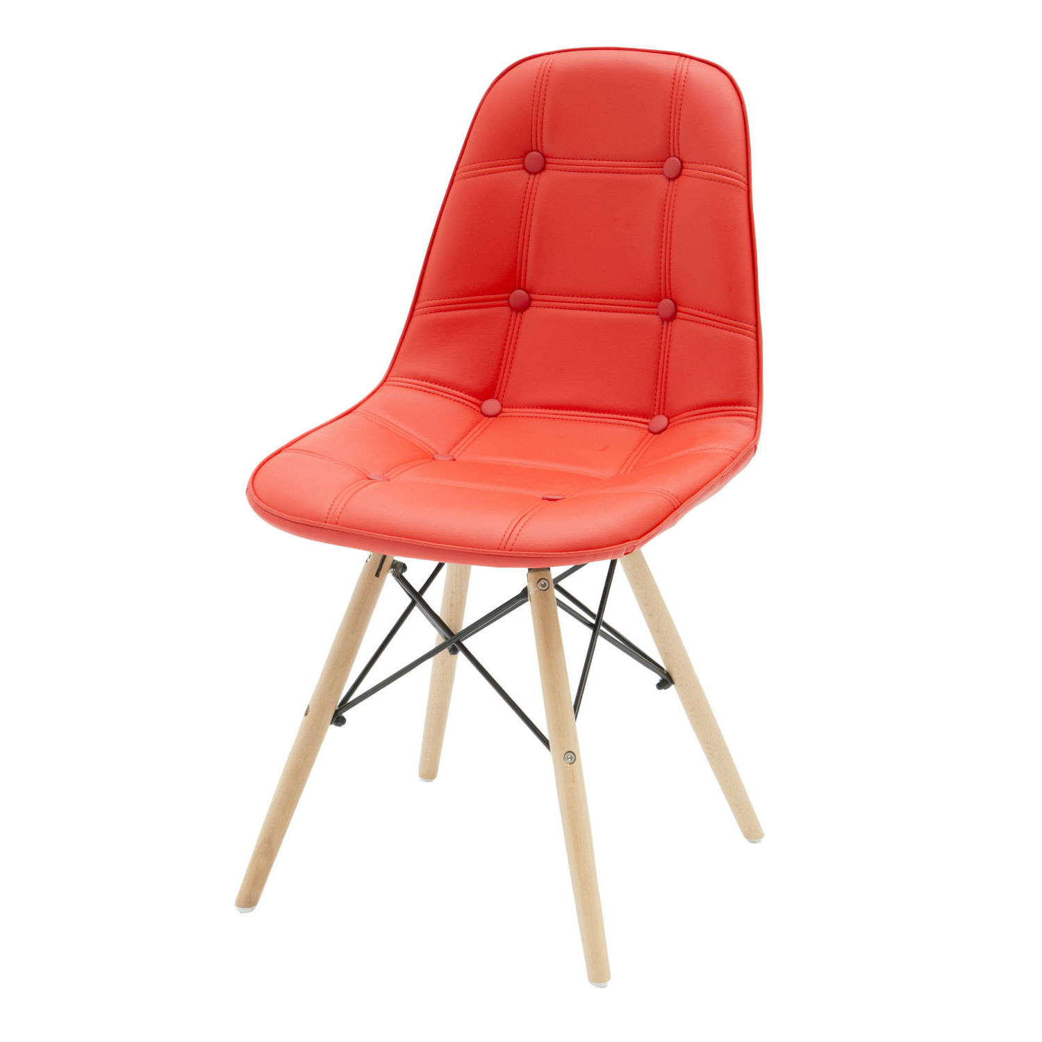 Sedia Moderna in Ecopelle Rossa con Bottoni 2 Pezzi (disponibile anche in altri colori)